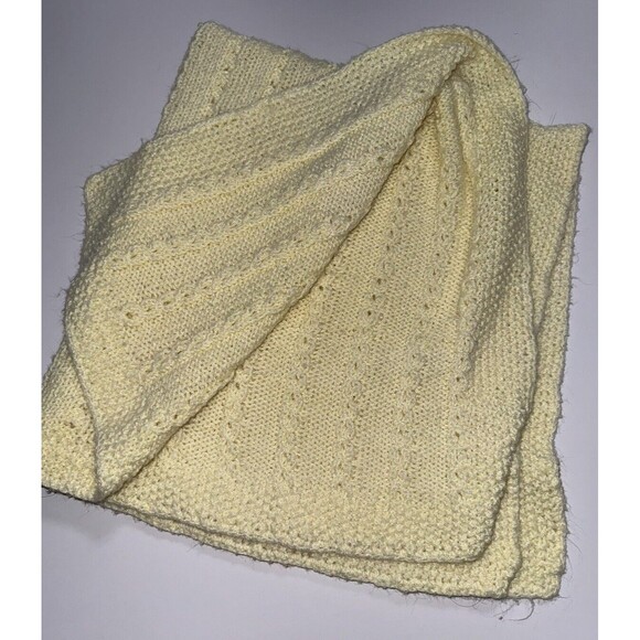 Handmade-Vintage Pastel Yellow Crochet Baby Blanket Afghan Unisex Soft 30x30 - Picture 4 of 6